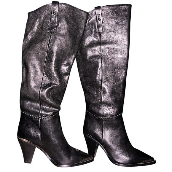 Free People Stevie Black Leather Knee High Boot Women's Size 8 (38.5) - Picture 3 of 6